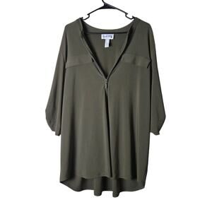 Joseph Ribkoff Blouse Plus Size 20 Olive Green Zip V-Neck 3/4 Sleeve Stretch